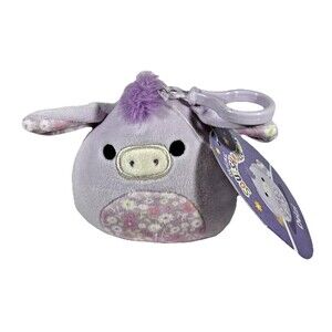 Squishmallow Delzi Donkey Plush Toy with Backpack Clip 3.5" New Purple
